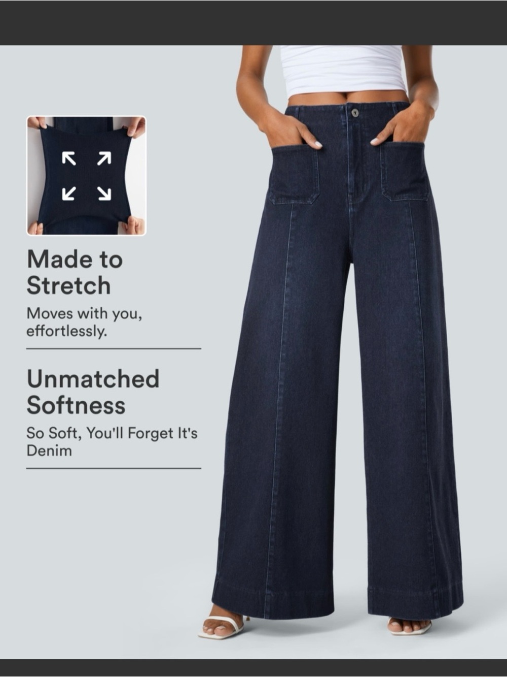 HALARA Women's Wide Leg Flare Jeans - Dark Indigo